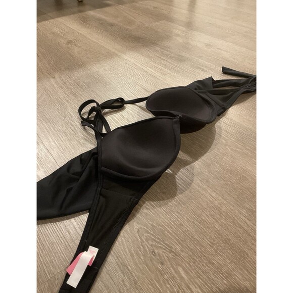 Women’s Black Bikini Top 34D Victoria’s Secret Tie Swimwear Swimsuit Bow - Picture 7 of 8